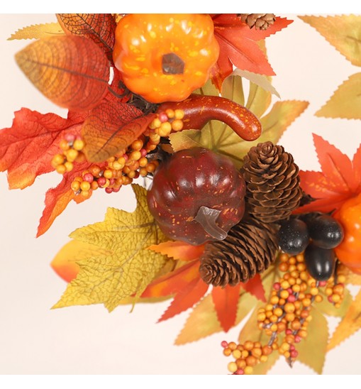 18 Inch Fall Wreath Artificial Pumpkins Maple Leaves Pine Cone Autumn Harvest Wreath Outdoor Halloween Thanksgiving Decorations Wreath