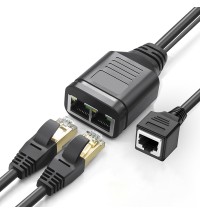 RJ45 Ethernet Splitter 1 Female To 2 Female Network Extension Connector Ethernet Switch With Usb Charging Cable black