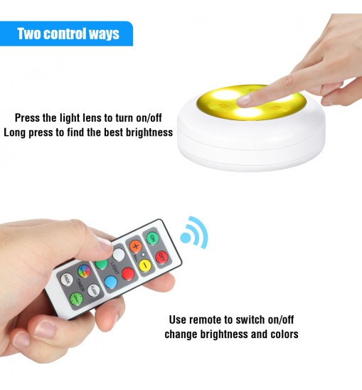 Lunsy 6PCS Wireless Color Changing LED Puck Lights with 2PCS Remote Controls, LED Under Cabinet Lighting, Closet Light Set, Round Cabinet Lights