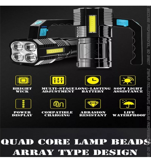 Four-head Outdoor Strong Light Flashlight with Large Capacity Battery Waterproof