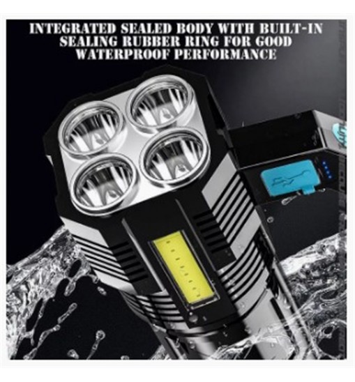Four-head Outdoor Strong Light Flashlight with Large Capacity Battery Waterproof