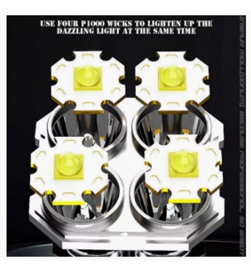 Four-head Outdoor Strong Light Flashlight with Large Capacity Battery Waterproof