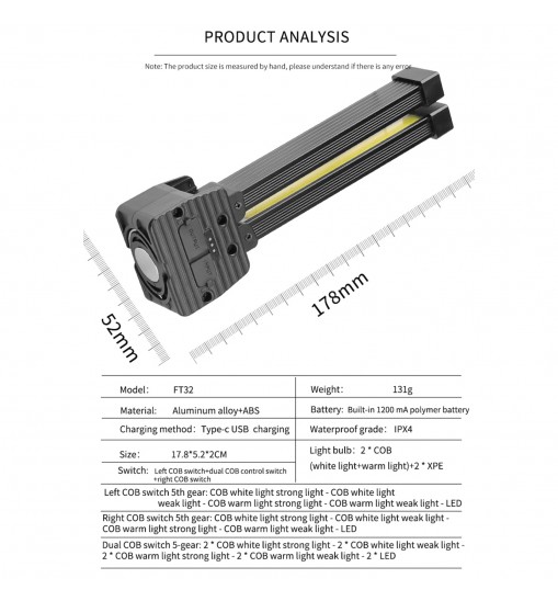 Folding Cob Led Work Light 90 Degrees 5 Levels Strong Magnet Inspection Light Outdoor Tent Light