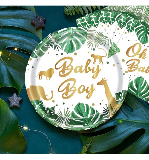 US 120pcs Jungle Animals Tableware Set Includes Plates Napkins Cups Straws Jungle Theme