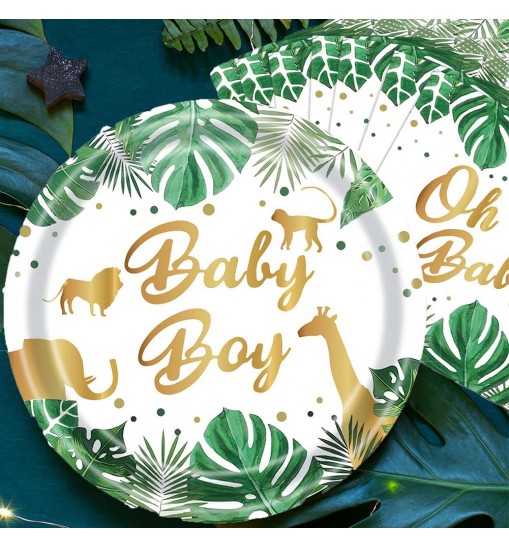US 120pcs Jungle Animals Tableware Set Includes Plates Napkins Cups Straws Jungle Theme