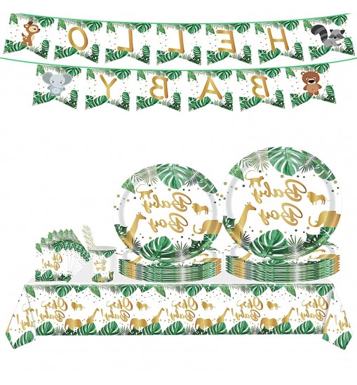 US 120pcs Jungle Animals Tableware Set Includes Plates Napkins Cups Straws Jungle Theme
