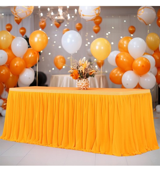 6ft Polyester Pleated Table Skirt Wrinkle Resistant Machine Washable For Wedding Baby Shower Birthday Party Banquet (L 6(ft) 14(ft),H 77cm) 6ft