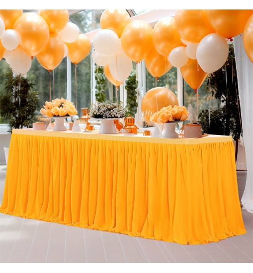 6ft Polyester Pleated Table Skirt Wrinkle Resistant Machine Washable For Wedding Baby Shower Birthday Party Banquet (L 6(ft) 14(ft),H 77cm) 6ft