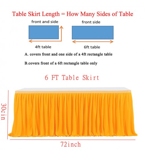 6ft Polyester Pleated Table Skirt Wrinkle Resistant Machine Washable For Wedding Baby Shower Birthday Party Banquet (L 6(ft) 14(ft),H 77cm) 6ft