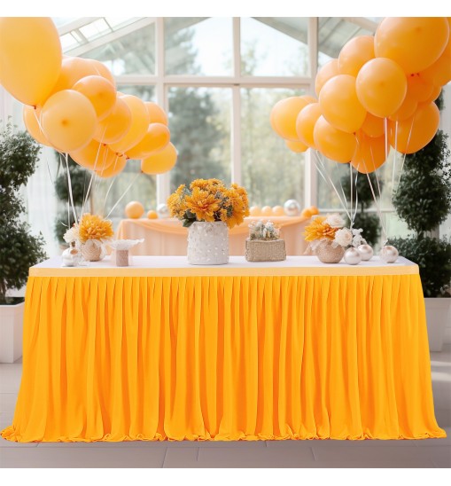 6ft Polyester Pleated Table Skirt Wrinkle Resistant Machine Washable For Wedding Baby Shower Birthday Party Banquet (L 6(ft) 14(ft),H 77cm) 6ft