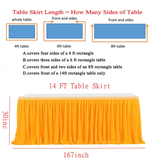 6ft Polyester Pleated Table Skirt Wrinkle Resistant Machine Washable For Wedding Baby Shower Birthday Party Banquet (L 6(ft) 14(ft),H 77cm) 6ft