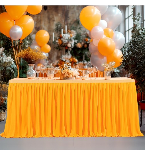 6ft Polyester Pleated Table Skirt Wrinkle Resistant Machine Washable For Wedding Baby Shower Birthday Party Banquet (L 6(ft) 14(ft),H 77cm) 6ft