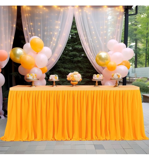 6ft Polyester Pleated Table Skirt Wrinkle Resistant Machine Washable For Wedding Baby Shower Birthday Party Banquet (L 6(ft) 14(ft),H 77cm) 6ft