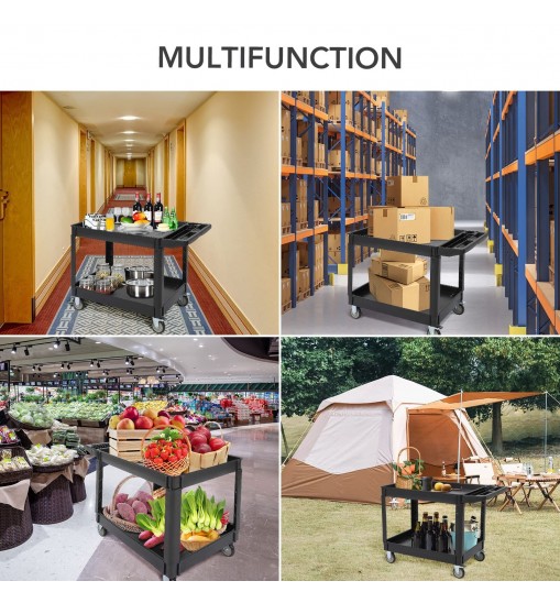 US GARVEE Service Cart 2 Shelf Storage Handle 500 lbs Capacity for Warehouse Garage Cleaning Manufacturing