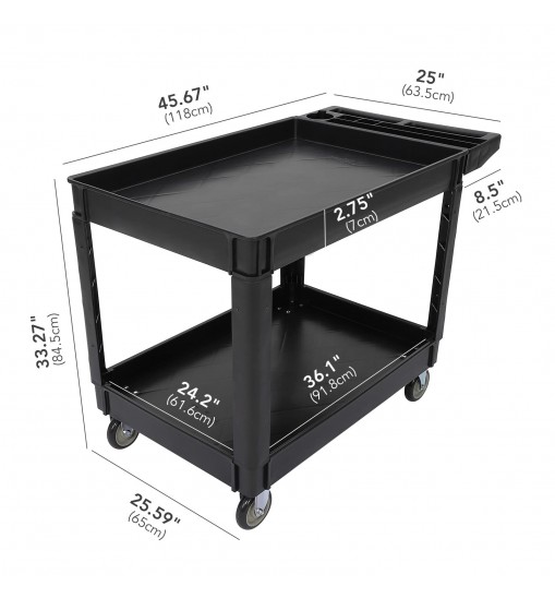 US GARVEE Service Cart 2 Shelf Storage Handle 500 lbs Capacity for Warehouse Garage Cleaning Manufacturing