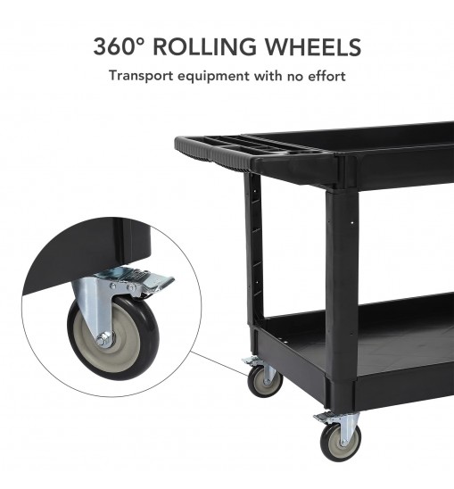 US GARVEE Service Cart 2 Shelf Storage Handle 500 lbs Capacity for Warehouse Garage Cleaning Manufacturing