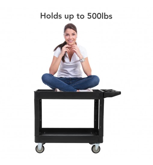 US GARVEE Service Cart 2 Shelf Storage Handle 500 lbs Capacity for Warehouse Garage Cleaning Manufacturing
