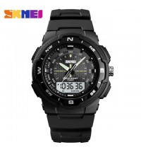 Color: black - SKMEI Dual Display Quartz Watch Men Outdoor Sports Watches Digital Electronic Men Watches Waterproof Top Brand Luxury Male Watch