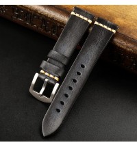 Color: Green Gold buckle, Size: 18mm - Hand-painted leather Watchband, 18 19 20 21 22 23 24MM retro style first layer leather strap, suitable for men's strap
