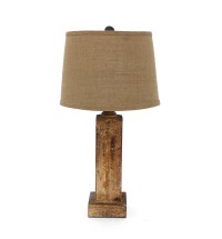 5.5 X 5.5 X 27 Brown Rustic With Round Linen Shade - Table Lamp