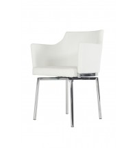 32" White Leatherette And Steel Dining Chair