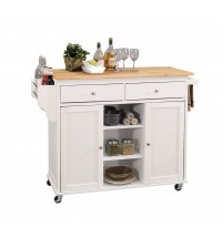 47" X 18" X 34" Natural And White Kitchen Island