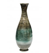 28" Distressed Aqua Spun Bamboo Artisan Floor Vase