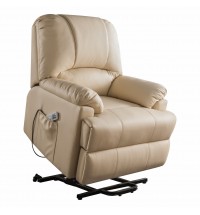 34" X 37" X 41" Beige Leatherette Power Lift Massage Recliner