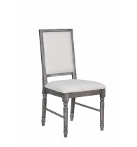 Set Of Two Gray Wood Upholstered Fabric Dining Chairs