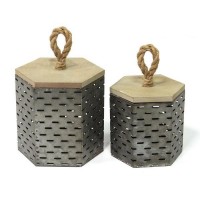 Set Of 2 Rustic Farmhouse Decorative Metal Canisters