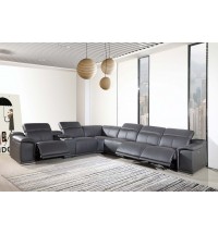 Gray Faux Leather Power Reclining L Shaped Corner Sectional