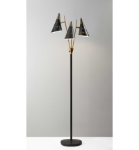 66" Black Three Light Novelty Floor Lamp With Black Cone Shade