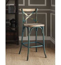 43" Brown And Turquoise Iron Chair With Footrest