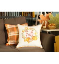 Set Of 2 18" Fall Thanksgiving Pumpkin Throw Pillow Cover