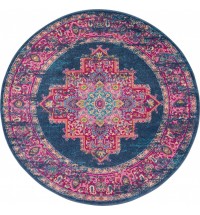 4' Blue Round Power Loom Area Rug