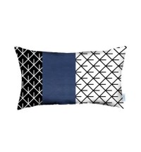 Rectangular Bohemian Lattice Pattern And Navy Blue Faux Leather Lumbar Pillow Cover