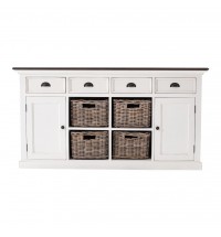 Modern Farmhouse Brown And White Buffet Server With Baskets