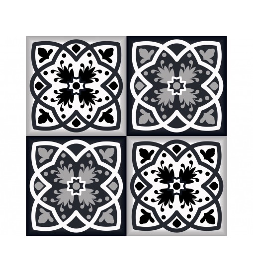 6" X 6" Black White And Gray Baz  Peel And Stick Removable Tiles