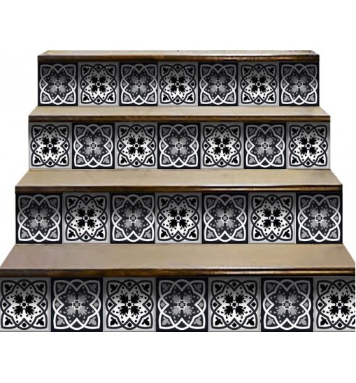 6" X 6" Black White And Gray Baz  Peel And Stick Removable Tiles