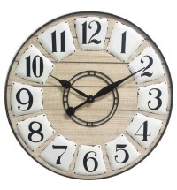 24" Circle Black and White Wood Analog Wall Clock