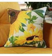 18 X 18 Yellow Floral Zippered Polyester Thanksgiving Throw Pillow