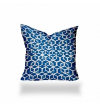 24" X 24" Blue And White Zippered Geometric Throw Indoor Outdoor Pillow