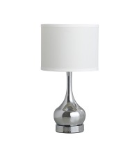 19" Silver Bedside Table Lamp With White Drum Shade