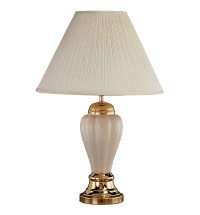 27" Beige Ceramic Bedside Table Lamp With Off-White Shade