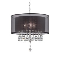 Contempo Silver Ceiling Lamp with Black Shade and Crystal Accents