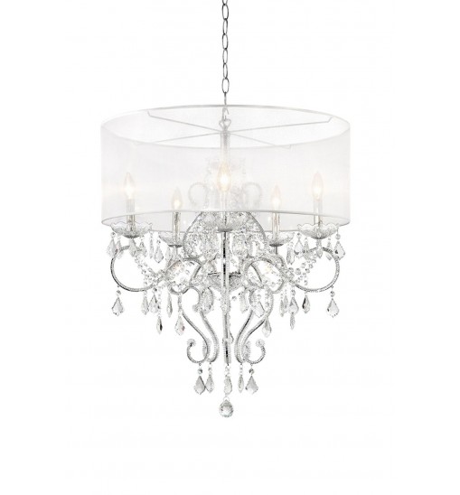 Glam Silver Faux Crystal Hanging Celing Lamp with See Thru Shade