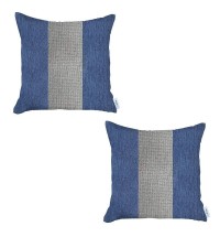Set Of Two 18" X 18" Grey And Blue Geometric Zippered Handmade Polyester Throw Pillow