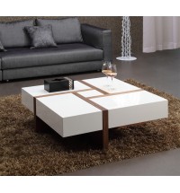 Modern White and Walnut Square Coffee Table with Storage