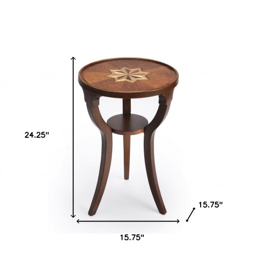 24" Brown And Olive Ash Manufactured Wood Round End Table With Shelf