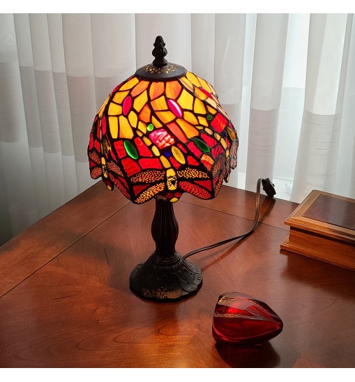 15" Tiffany Style Stained Glass Dragonflies Table Lamp